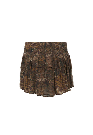  a brown patterned ruffled mini skirt
