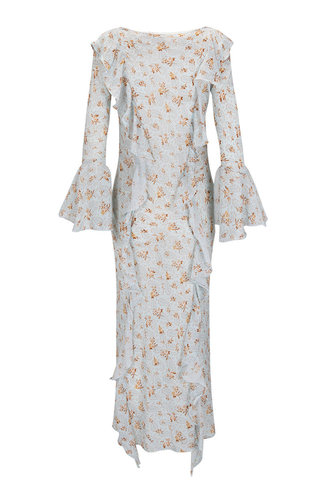 Fleur Frill Bias Maxi Dress